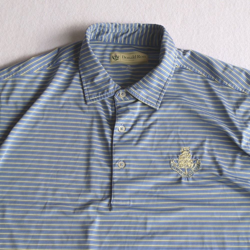 Carnoustie Golf Links x Donald Ross Mens XXL Striped Golf Polo Logo Blue